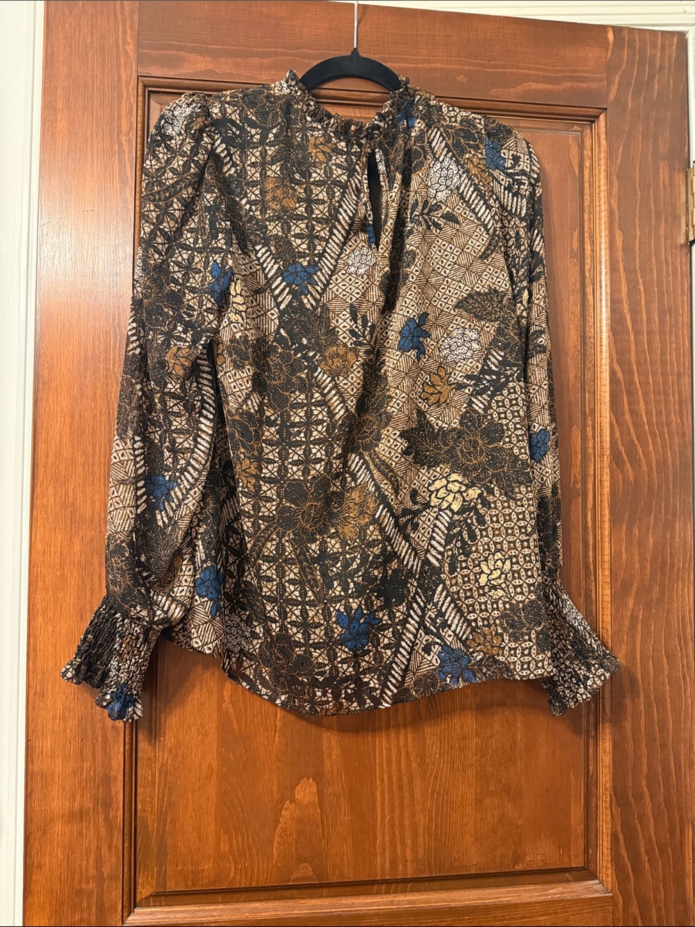 Joie Brown Floral and Blue Accent Long Sleeve Blouse - Picture 2 of 7